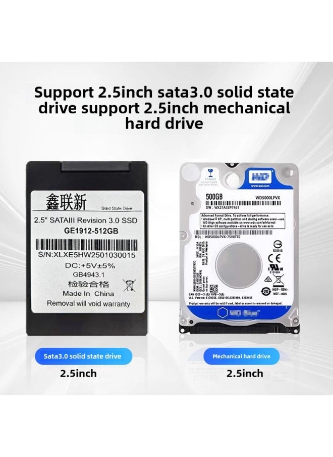 Generic Mobile Hard Disk Box 2.5 Inch Usb3.0 Notebook Typec Mechanical Sata Solid State External Ssd Universal-Color:Usb3.0 Transparent Model [6gbps Data Cable + Usb Data Cable + Type-c Adapter] Without Hard Drive  - Image 2