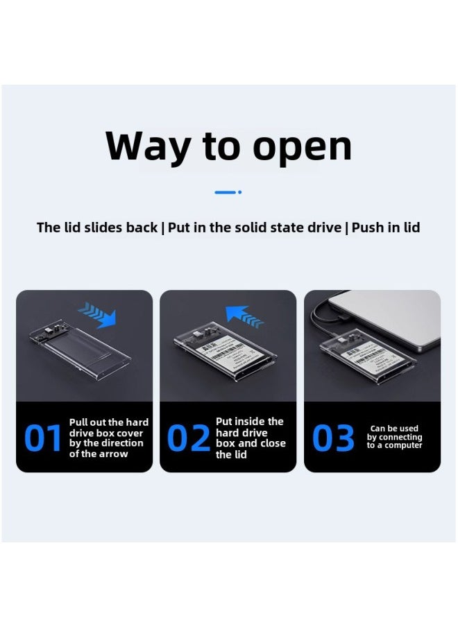 Generic Mobile Hard Disk Box 2.5 Inch Usb3.0 Notebook Typec Mechanical Sata Solid State External Ssd Universal-Color:Usb3.0 Transparent Model [6gbps Data Cable + Usb Data Cable + Type-c Adapter] Without Hard Drive  - Image 3