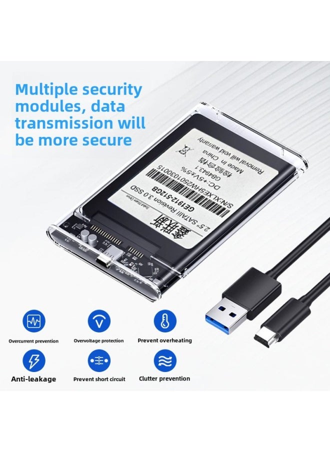 Generic Mobile Hard Disk Box 2.5 Inch Usb3.0 Notebook Typec Mechanical Sata Solid State External Ssd Universal-Color:Usb3.0 Transparent Model [6gbps Data Cable + Usb Data Cable + Type-c Adapter] Without Hard Drive  - Image 4