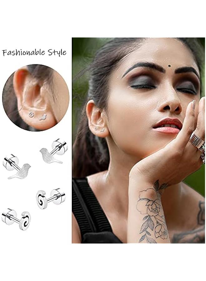18 Pairs Women‘s Hypoallergenic Flat Back Stud Earrings，20g Stainless Steel Earrings Sets for Men，Tiny Unisex Screw Back Cartilage Earrings.  - Image 3