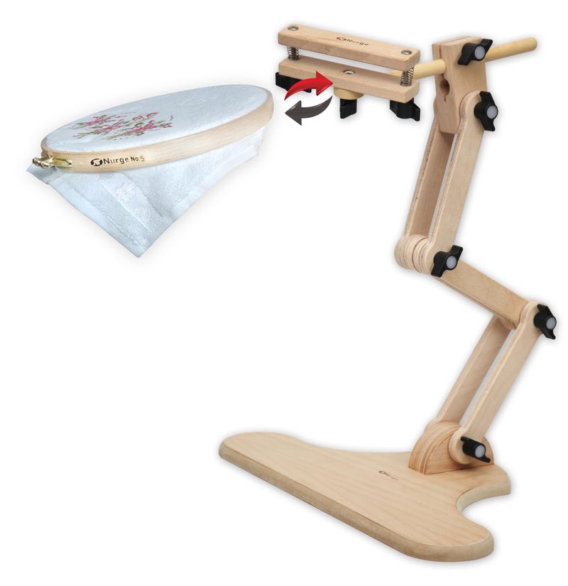 Nurge Adjustable Embroidery Table Stand with Swivel Holder, Cross Stitch Hoop Stand, Embroidery Hoop Holder. Hand Polished Natural Wood - Image 1