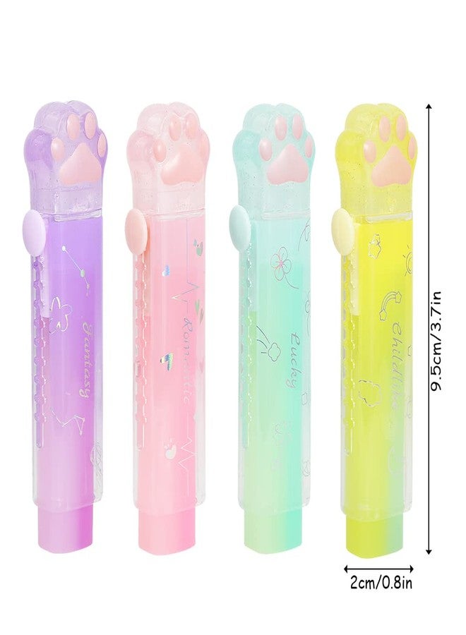 Geluode 4 Pcs Cute Cat Paw Erasers, Retractable Rainbow Cat Erasers, Push-Pull Office School Supplies - Image 2