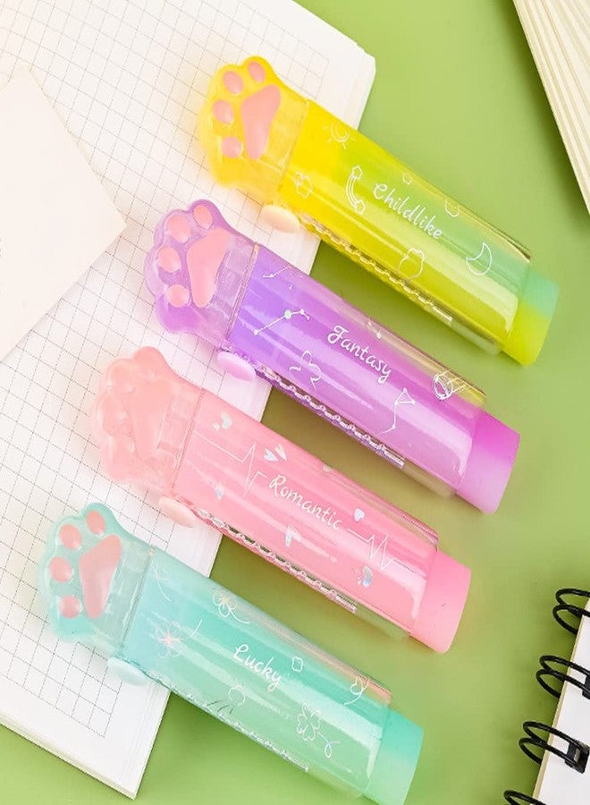 Geluode 4 Pcs Cute Cat Paw Erasers, Retractable Rainbow Cat Erasers, Push-Pull Office School Supplies - Image 5