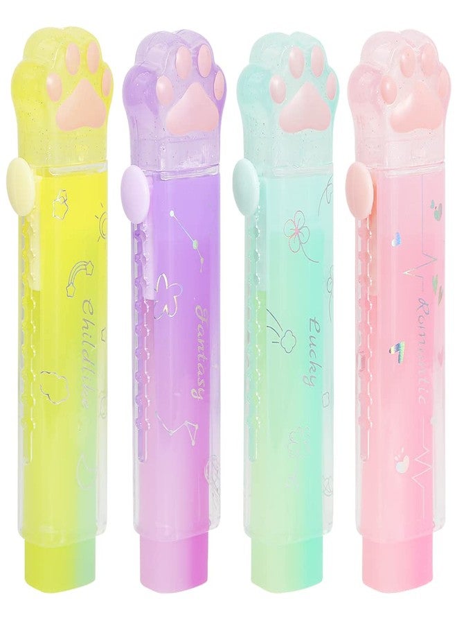 Geluode 4 Pcs Cute Cat Paw Erasers, Retractable Rainbow Cat Erasers, Push-Pull Office School Supplies - Image 1