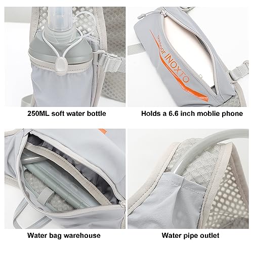 INOXTO Running Hydration Vest Backpack,Lightweight Insulated Pack with 1.5L Water Bladder Bag Daypack for Hiking Trail Running Cycling Race Marathon for Women Men (Light Gray Orange) - Image 2