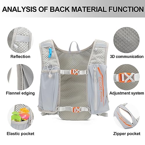 INOXTO Running Hydration Vest Backpack,Lightweight Insulated Pack with 1.5L Water Bladder Bag Daypack for Hiking Trail Running Cycling Race Marathon for Women Men (Light Gray Orange) - Image 3