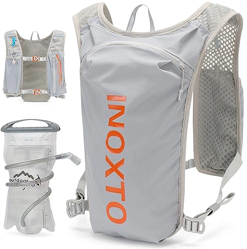 INOXTO Running Hydration Vest Backpack,Lightweight Insulated Pack with 1.5L Water Bladder Bag Daypack for Hiking Trail Running Cycling Race Marathon for Women Men (Light Gray Orange) - Image 1