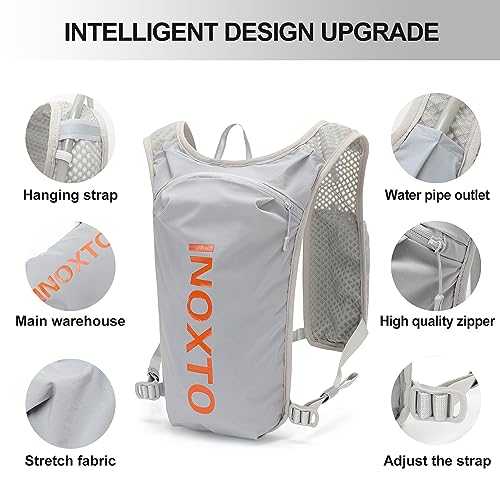 INOXTO Running Hydration Vest Backpack,Lightweight Insulated Pack with 1.5L Water Bladder Bag Daypack for Hiking Trail Running Cycling Race Marathon for Women Men (Light Gray Orange) - Image 4