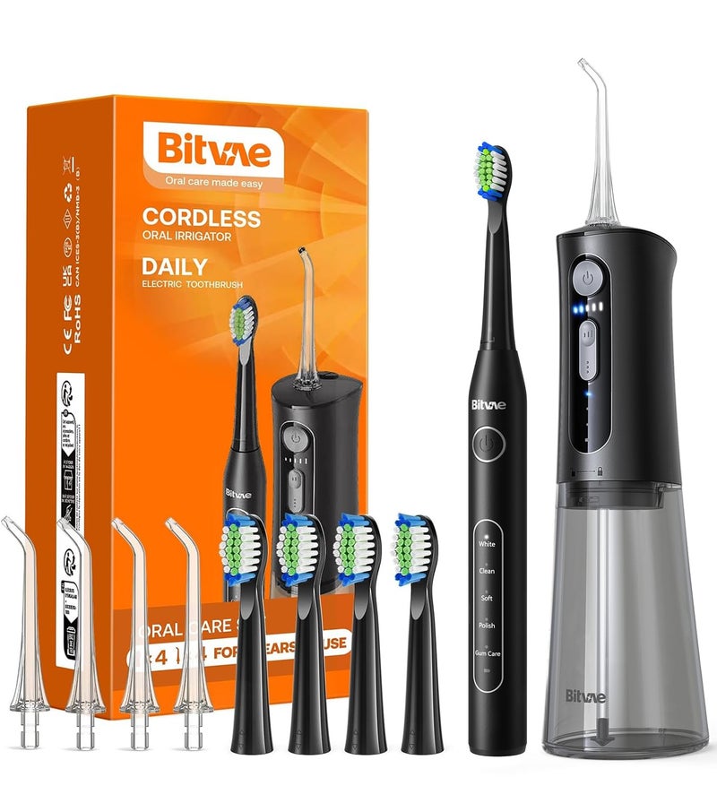 Bitvae Water Flosser and Electric Toothbrush Combo - Cordless Water Flosser for Teeth - 5 Modes Sonic Electric Toothbrush, 3 Modes Portable Water Flossâ€¦ - Image 1