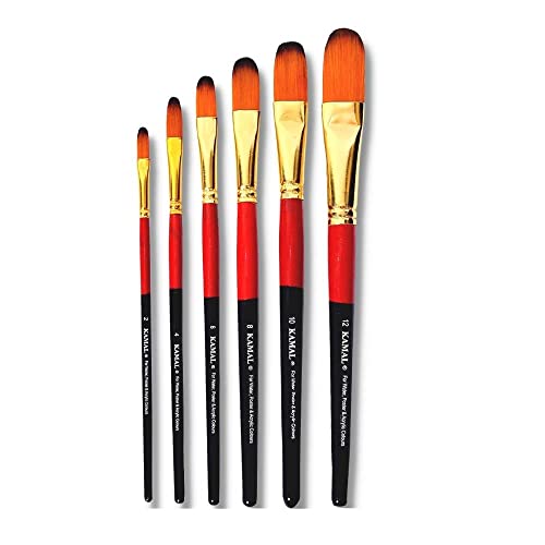 Kamal Nylon, Wood Artist Quality Synthetic Hair Filbert Paint Brush Set, Nail Art, Acrylic Painting, Modern Art, Fabric Painting - Image 1