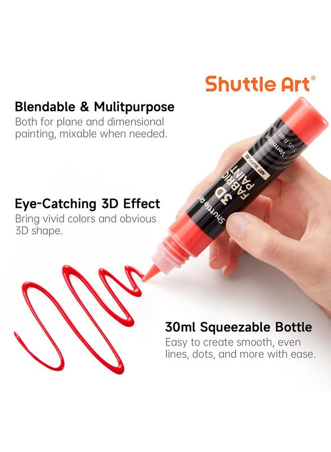 Shuttle Art 66 Colors Fabric Paint, Shuttle Art 3D Fabric Paint with Stencil and Brushes, Permanent Textile Paint Includes Neon, Metallic, Glitter and Glow in the Dark Paint, Ideal for Clothing and DIY Decoration - Image 3
