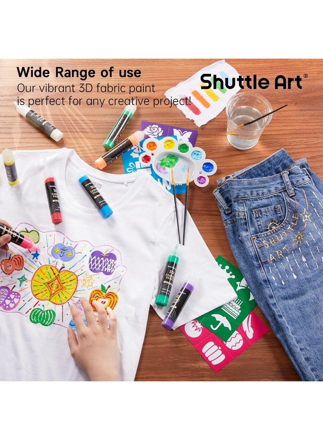 Shuttle Art 66 Colors Fabric Paint, Shuttle Art 3D Fabric Paint with Stencil and Brushes, Permanent Textile Paint Includes Neon, Metallic, Glitter and Glow in the Dark Paint, Ideal for Clothing and DIY Decoration - Image 4
