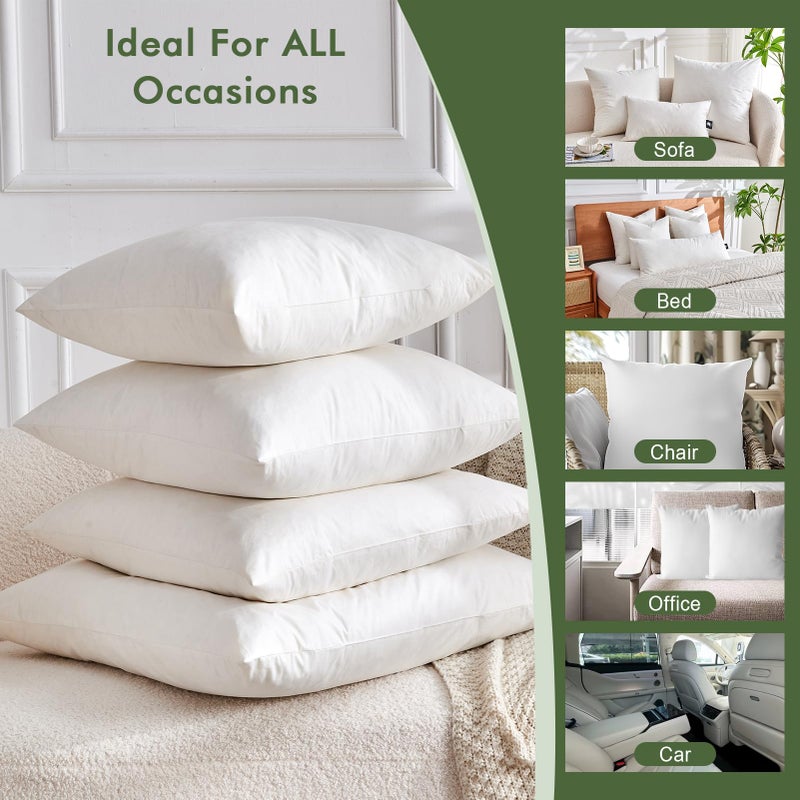 TOPGREEN Feather Down Throw Pillow Inserts 18 x 18, Set of 2, 100% Organic Cotton Shell, Soft Decorative Square Pillows Insert for Living Room Sofa, Couch, or Bed (White) - Image 4