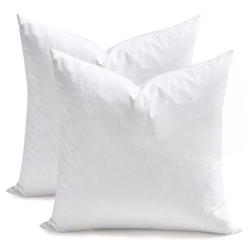 TOPGREEN Feather Down Throw Pillow Inserts 18 x 18, Set of 2, 100% Organic Cotton Shell, Soft Decorative Square Pillows Insert for Living Room Sofa, Couch, or Bed (White) - Image 1