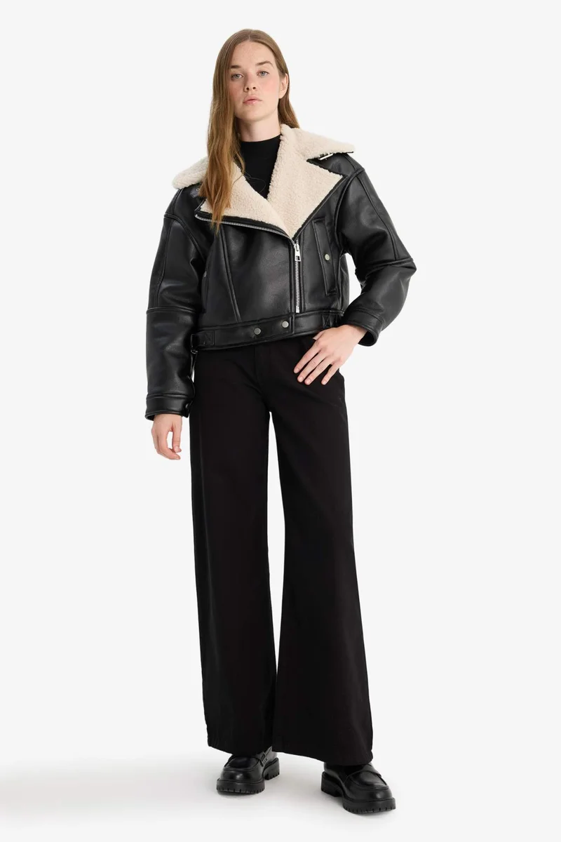 DeFacto Oversize Fit Faux Fur Lined Zippered Jacket