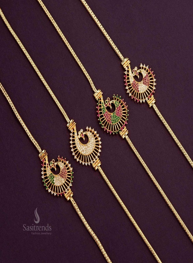 Sasitrends One Gram Micro Gold Plated Peacock Mugappu Chain for Women and Girls - Image 3