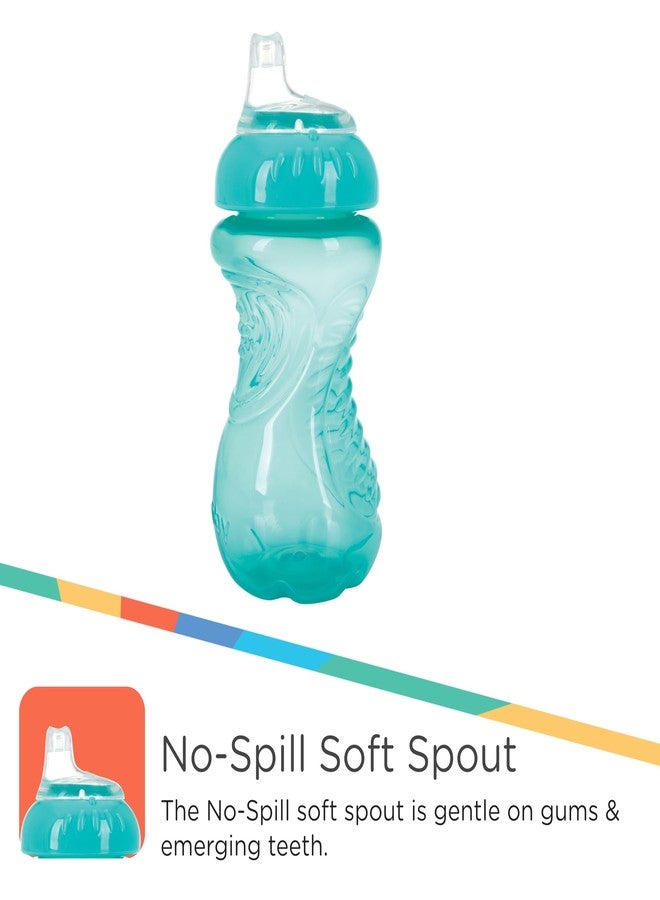 Nuby 3 Pack No Spill Toddler Sippy Cups - Toddler Cups Spill Proof with Easy and Firm Grip - Blue, Aqua, Green - Image 2