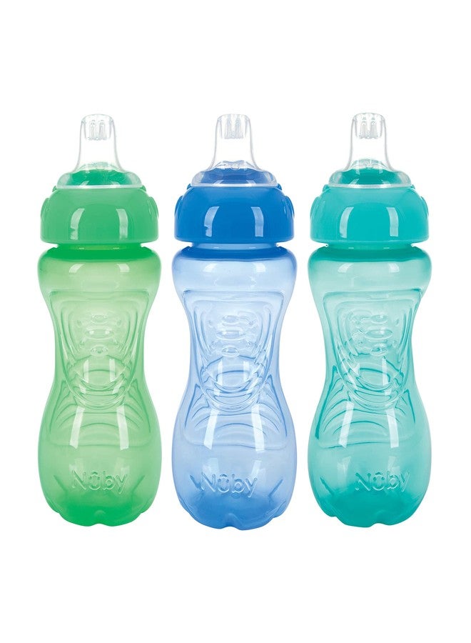 Nuby 3 Pack No Spill Toddler Sippy Cups - Toddler Cups Spill Proof with Easy and Firm Grip - Blue, Aqua, Green - Image 1