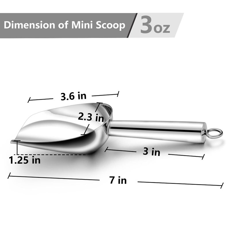 TeamFar Mini Scoop Set of 2, 3 Oz Stainless Steel Canister Small Ice Candy Scoop Utility for Kitchen Dispenser Buffet Jars, Rust Free & Sturdy, Dishwasher Safe & Mirror Finish - Image 2