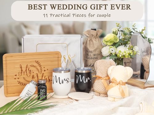 BUBOOM Wedding Gifts for Couple (11 Piece Set), Cool Engagement Baskets for Newlywed, Unique Mr and Mrs Box for Bride and Groom, Bridal Shower Gift for Bride To Be, His and Hers, Just Married - Image 2