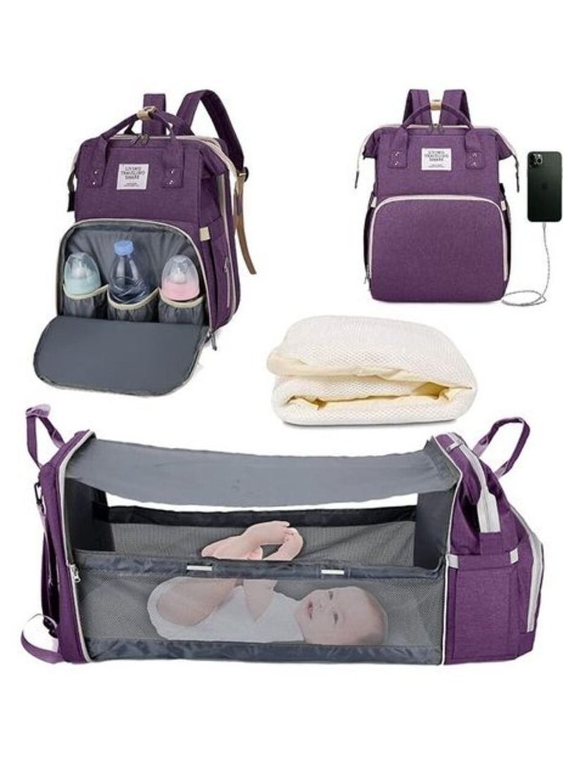 Baby bed bag 3 * 1 to carry all the child's personal belongings, with a large capacity, with a USB outlet, a spare mattress and a bed for the child to sleep outside (multi-colored)  - Image 3