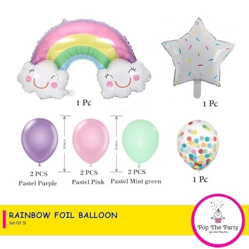 Pop the Party Rainbow Foil Balloon,1 Polka Dot and Star Balloon for Decoration,Baby Shower(Pack of 9) (Rainbow Foil Balloon Set) - Image 2