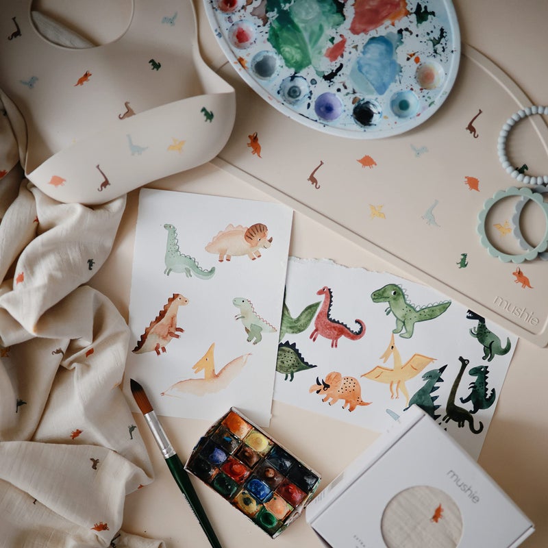 mushie Silicone Baby Bib | Adjustable Fit Waterproof Bibs (Dinosaurs) - Image 4