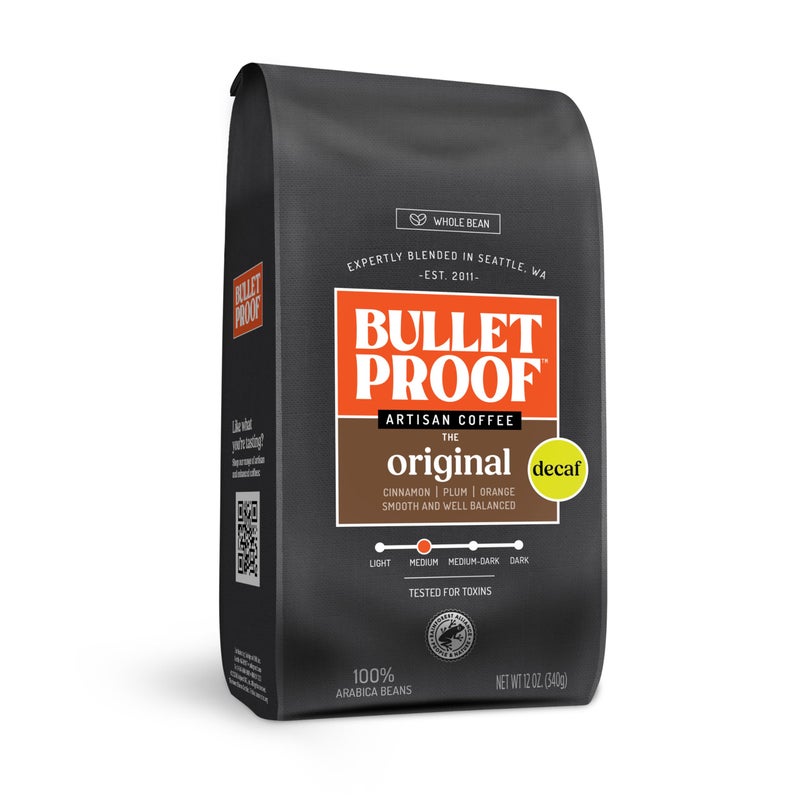 Bulletproof Original Medium Roast Whole Bean Decaf Coffee, 12 Ounces, Coffee Tested for Toxins, Packaging May Vary - Image 1