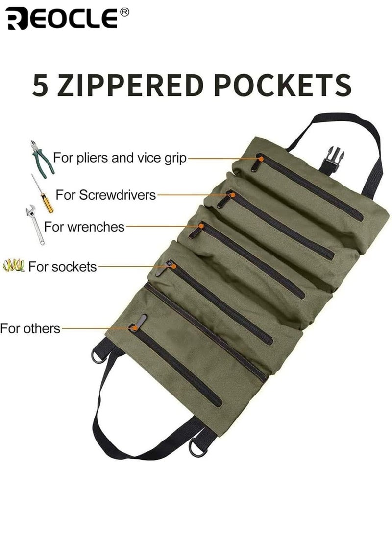 REOCLE Professional Rolling Tool Bag Durable Polyester Multi-Compartment Organizer with Mesh Pockets for Mechanics Electricians & Automotive Professionals - Image 2