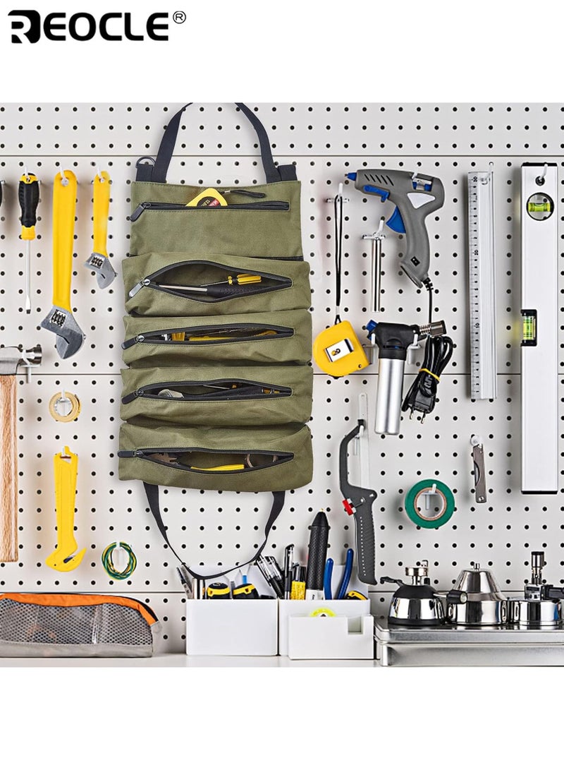 REOCLE Professional Rolling Tool Bag Durable Polyester Multi-Compartment Organizer with Mesh Pockets for Mechanics Electricians & Automotive Professionals - Image 3