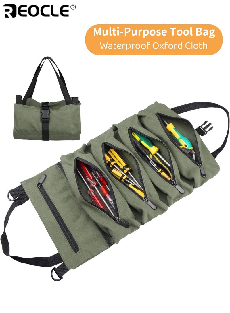REOCLE Professional Rolling Tool Bag Durable Polyester Multi-Compartment Organizer with Mesh Pockets for Mechanics Electricians & Automotive Professionals - Image 1