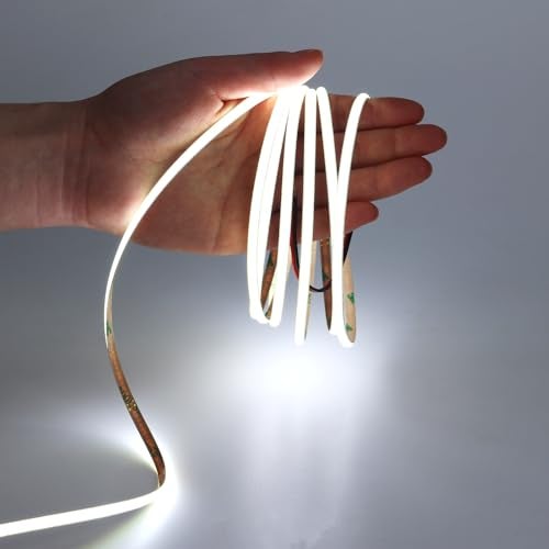 GOMING 12V 5mm Width COB LED Strip Light Cool White 6000K 16.4ft(5M) 2000LEDs CRI 93+ Uniform Glow Flexible Not Waterproof IP20 LED Tape Lights for DIY Bedroom Kitchen Home Decor(No Power Supply) - Image 4