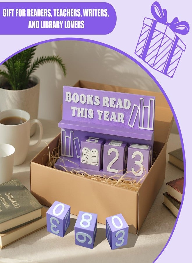 عداد الكتب المقروءة هذا العام، متتبع كتب مطبوع بتقنية الطباعة ثلاثية الأبعاد لعرض أهداف القراءة، لافتة عداد الكتب لتزيين رفوف الكتب، هدية تحدي القراءة للقراء ومحبي الكتب والمكتبات (بنفسجي) - Image 5