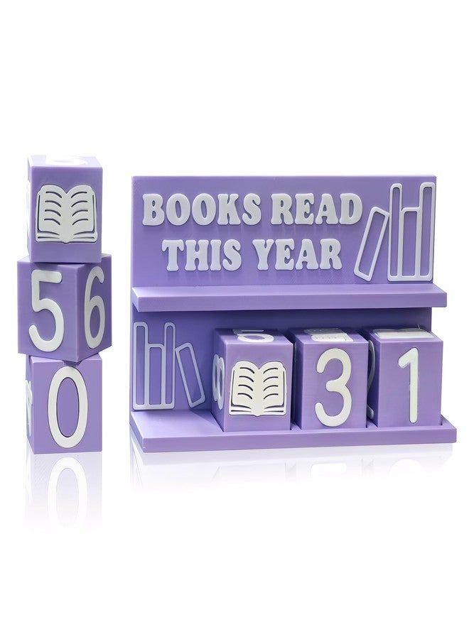 عداد الكتب المقروءة هذا العام، متتبع كتب مطبوع بتقنية الطباعة ثلاثية الأبعاد لعرض أهداف القراءة، لافتة عداد الكتب لتزيين رفوف الكتب، هدية تحدي القراءة للقراء ومحبي الكتب والمكتبات (بنفسجي) - Image 1