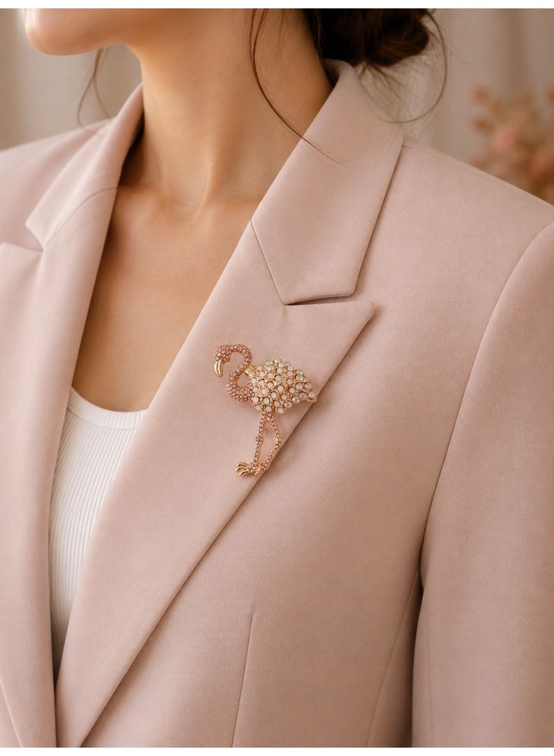Stainless Steel Flamingo Brooch Pin for Women, Elegant Pink and Clear Crystal Bird Brooch, Sparkling Fashion Lapel Pin for Clothes, Scarves and Bags, Jewelry Gift - Image 1