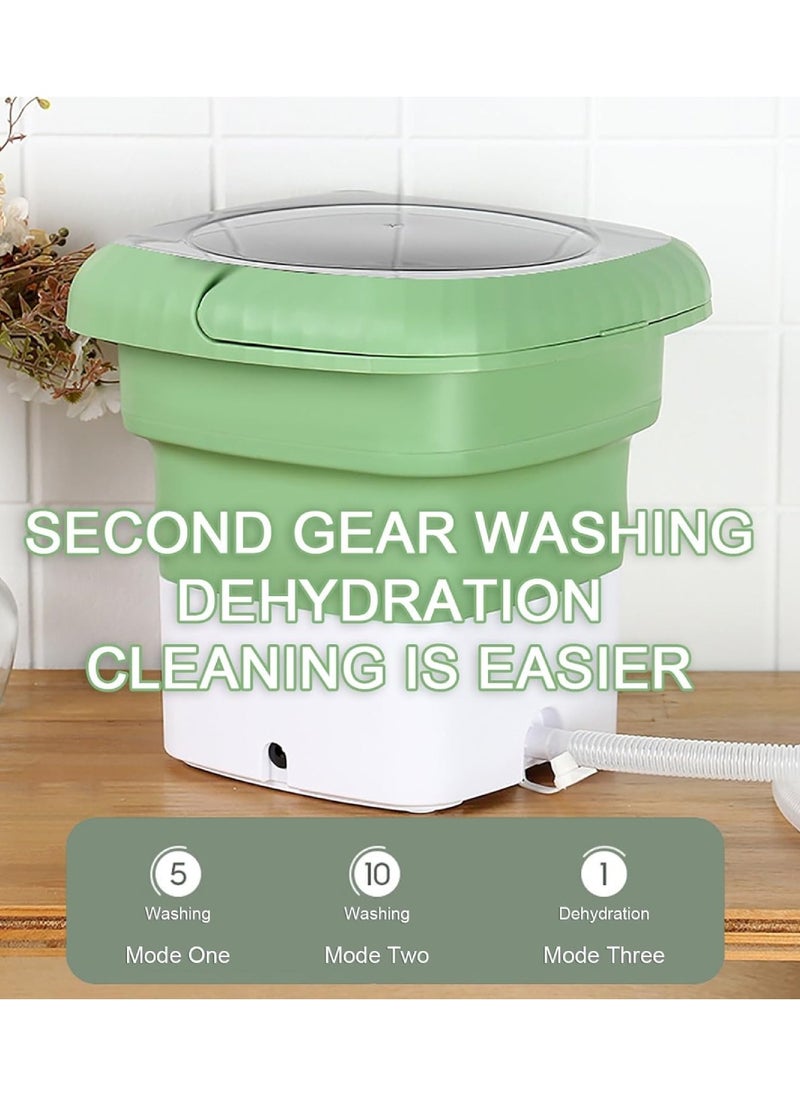 DIGI CORE Folding Washing Machine Mini Automatic Clothes Washing Machine Portable Lightweight Automatic Washing Machine With Detachable Drain Basket 6 Liter Portable Washer Spin Dryer With 3 Adjustable Modes Green  - Image 3