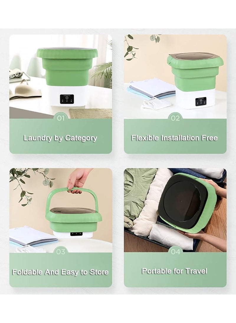 DIGI CORE Folding Washing Machine Mini Automatic Clothes Washing Machine Portable Lightweight Automatic Washing Machine With Detachable Drain Basket 6 Liter Portable Washer Spin Dryer With 3 Adjustable Modes Green  - Image 5