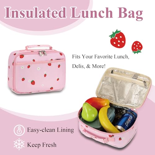 LEDAOU Kids School Backpack with Lunch Box for Girls Kindergarten BookBag School Bag Preschool Toddler Backpack (Pink Strawberry) - Image 4
