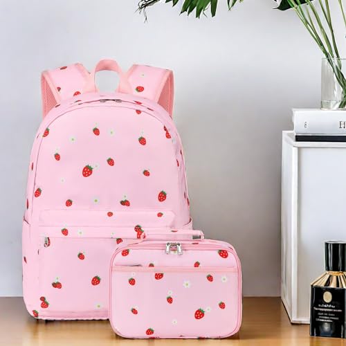 LEDAOU Kids School Backpack with Lunch Box for Girls Kindergarten BookBag School Bag Preschool Toddler Backpack (Pink Strawberry) - Image 5