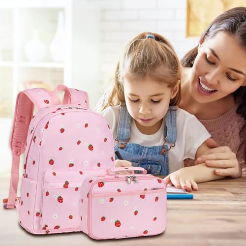 LEDAOU Kids School Backpack with Lunch Box for Girls Kindergarten BookBag School Bag Preschool Toddler Backpack (Pink Strawberry) - Image 2