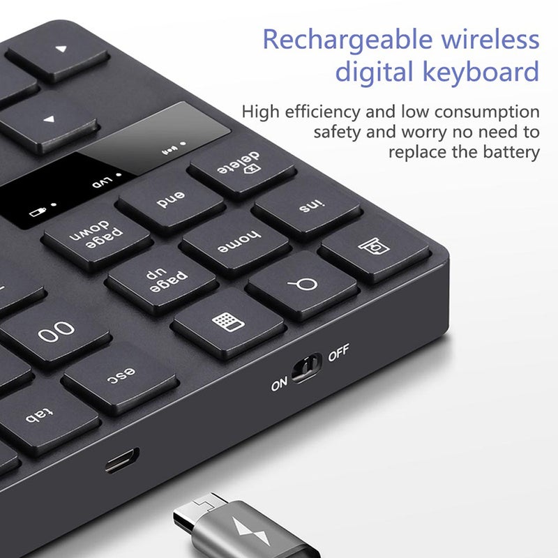 2.4G Wireless Digital Keyboard 35 Keys USB Numeric Keypad USB Charging Keyboard for Laptop PC Desktop Black - Image 3