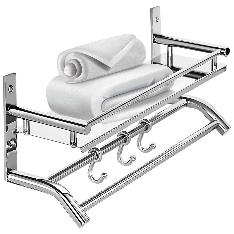 Zureni Stainless Steel Towel Holder Double Layer Chrome Finish Stand Multipurpose Hanger Wall Mount Bath Kitchen Bathroom Accessories Rack Shelf Organizer (Silver, Set of 1) - Image 1