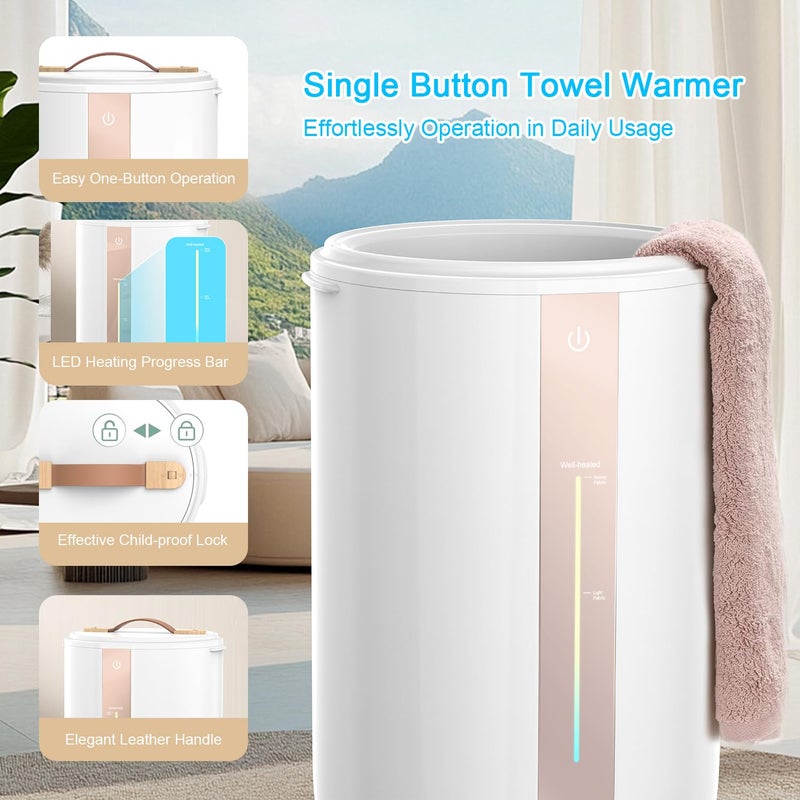 Keenray Towel Warmer for Bathroom, Towel Warmer Bucket with Heating Progress Bar, Fragrance Disc Holder, Leather Handle, Auto Shut-Off Towel Bucket Fits Up to Two 40" x 70" Towels, Bathrobe, Blankets - Image 2