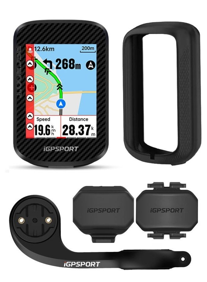Igpsport جهاز كمبيوتر دراجة iGPSPORT BSC300T بشاشة تعمل باللمس مع حزمة، جهاز كمبيوتر دراجة مع نظام الملاحة MAP ومستشعر سرعة وكادنس مع حافظة تثبيت أمامية - Image 1
