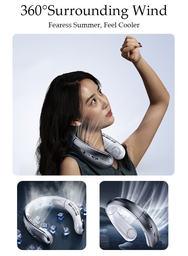 DUNISO مروحة رقبة محمولة، مروحة رقبة بدون شفرات بدون استخدام اليدين مع شاشة LED، مروحة رقبة شخصية تعمل بالبطارية قابلة لإعادة الشحن عبر USB للمكتب والسفر والرياضة والمنزل والهواء الطلق - Image 5