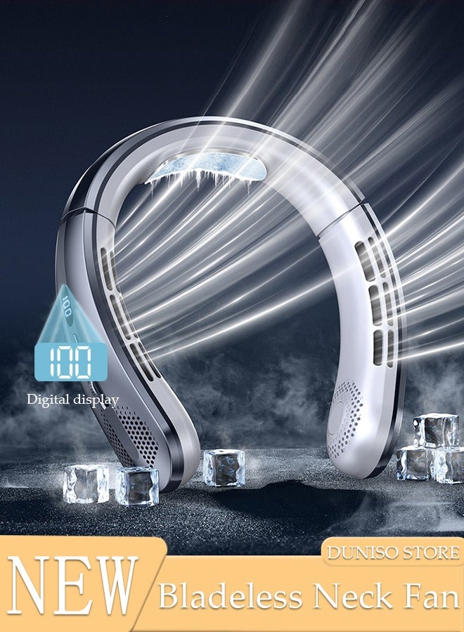 DUNISO مروحة رقبة محمولة، مروحة رقبة بدون شفرات بدون استخدام اليدين مع شاشة LED، مروحة رقبة شخصية تعمل بالبطارية قابلة لإعادة الشحن عبر USB للمكتب والسفر والرياضة والمنزل والهواء الطلق - Image 1