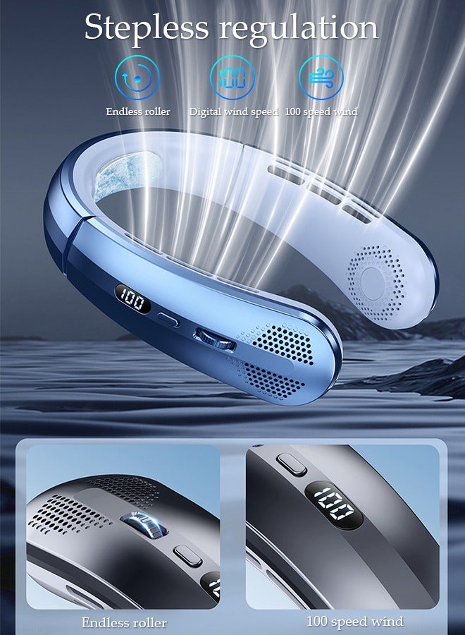 DUNISO مروحة رقبة محمولة، مروحة رقبة بدون شفرات بدون استخدام اليدين مع شاشة LED، مروحة رقبة شخصية تعمل بالبطارية قابلة لإعادة الشحن عبر USB للمكتب والسفر والرياضة والمنزل والهواء الطلق - Image 3