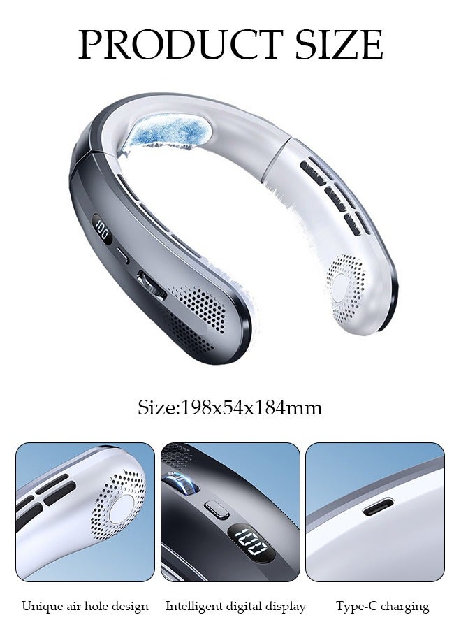 DUNISO مروحة رقبة محمولة، مروحة رقبة بدون شفرات بدون استخدام اليدين مع شاشة LED، مروحة رقبة شخصية تعمل بالبطارية قابلة لإعادة الشحن عبر USB للمكتب والسفر والرياضة والمنزل والهواء الطلق - Image 4