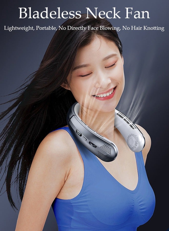 DUNISO مروحة رقبة محمولة، مروحة رقبة بدون شفرات بدون استخدام اليدين مع شاشة LED، مروحة رقبة شخصية تعمل بالبطارية قابلة لإعادة الشحن عبر USB للمكتب والسفر والرياضة والمنزل والهواء الطلق - Image 2