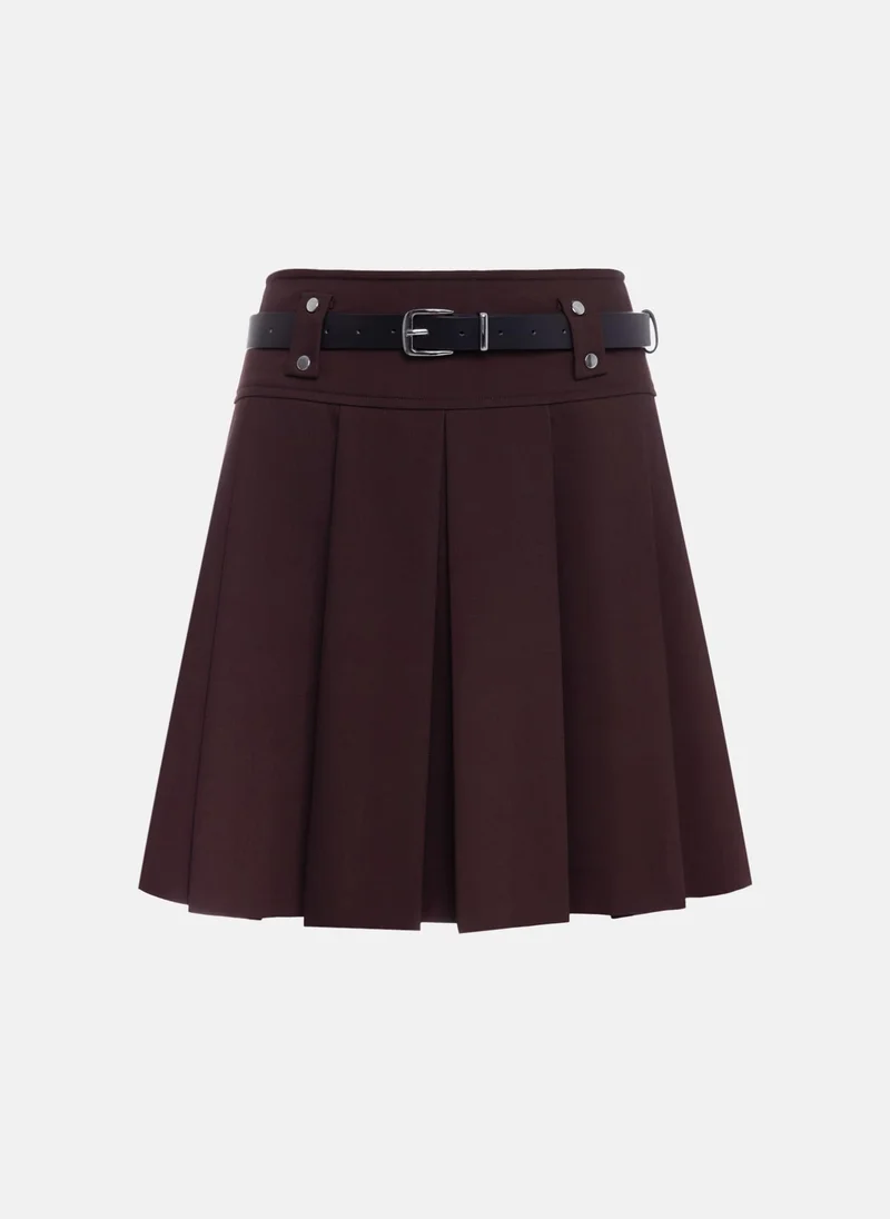 Lichi Mini pleated skirt with eco-leather belt